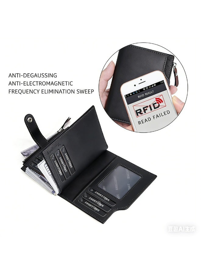 baellerry Ramadan's Practical Gift | BAELLERY Men's Black PU Wallet - 17 Card Slots, Zippered Coin Pocket & Bill Compartment, Slim & Durable - Image 3